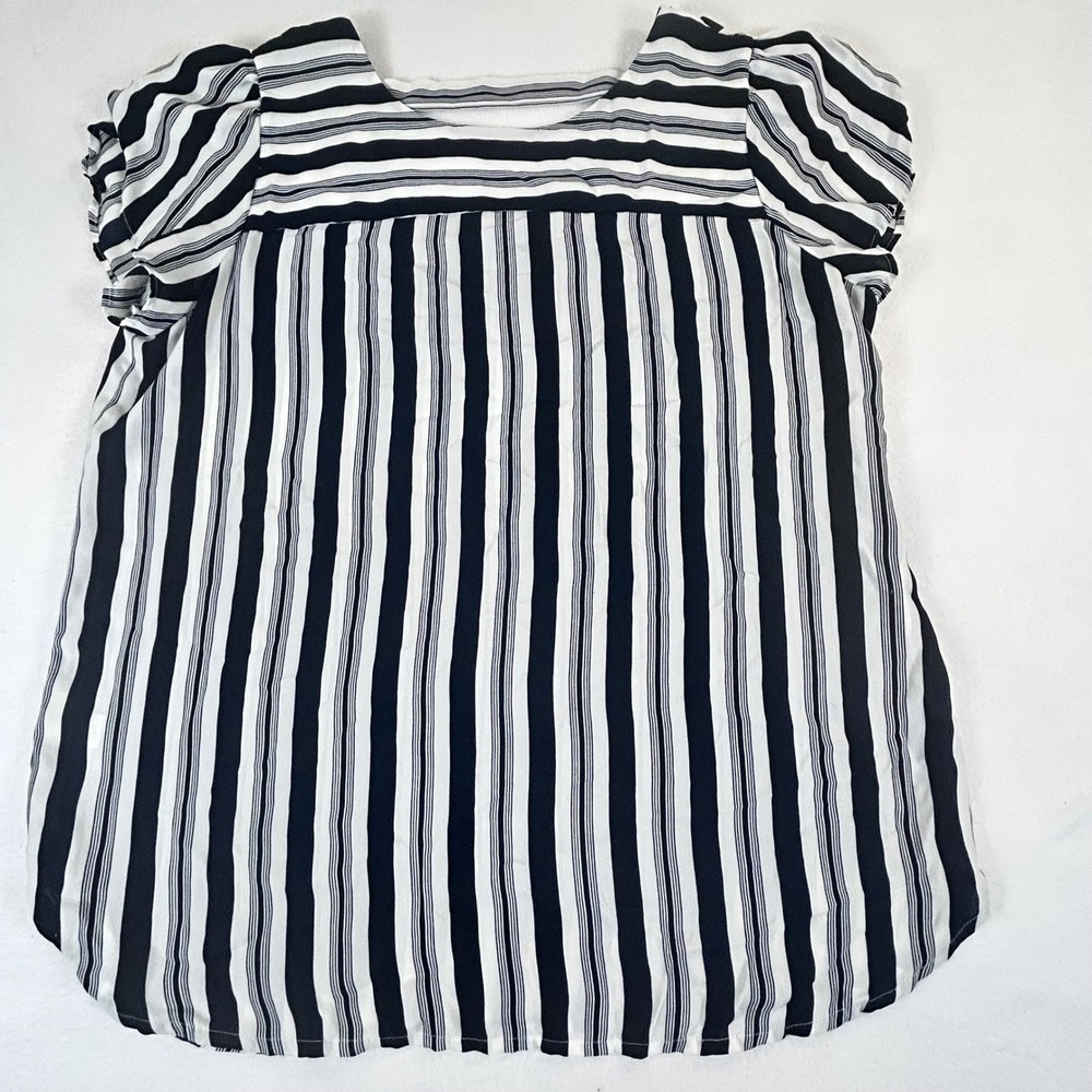 Loft Womens Medium Navy White Striped Flutter Sleeve V-Neck Blouse Top